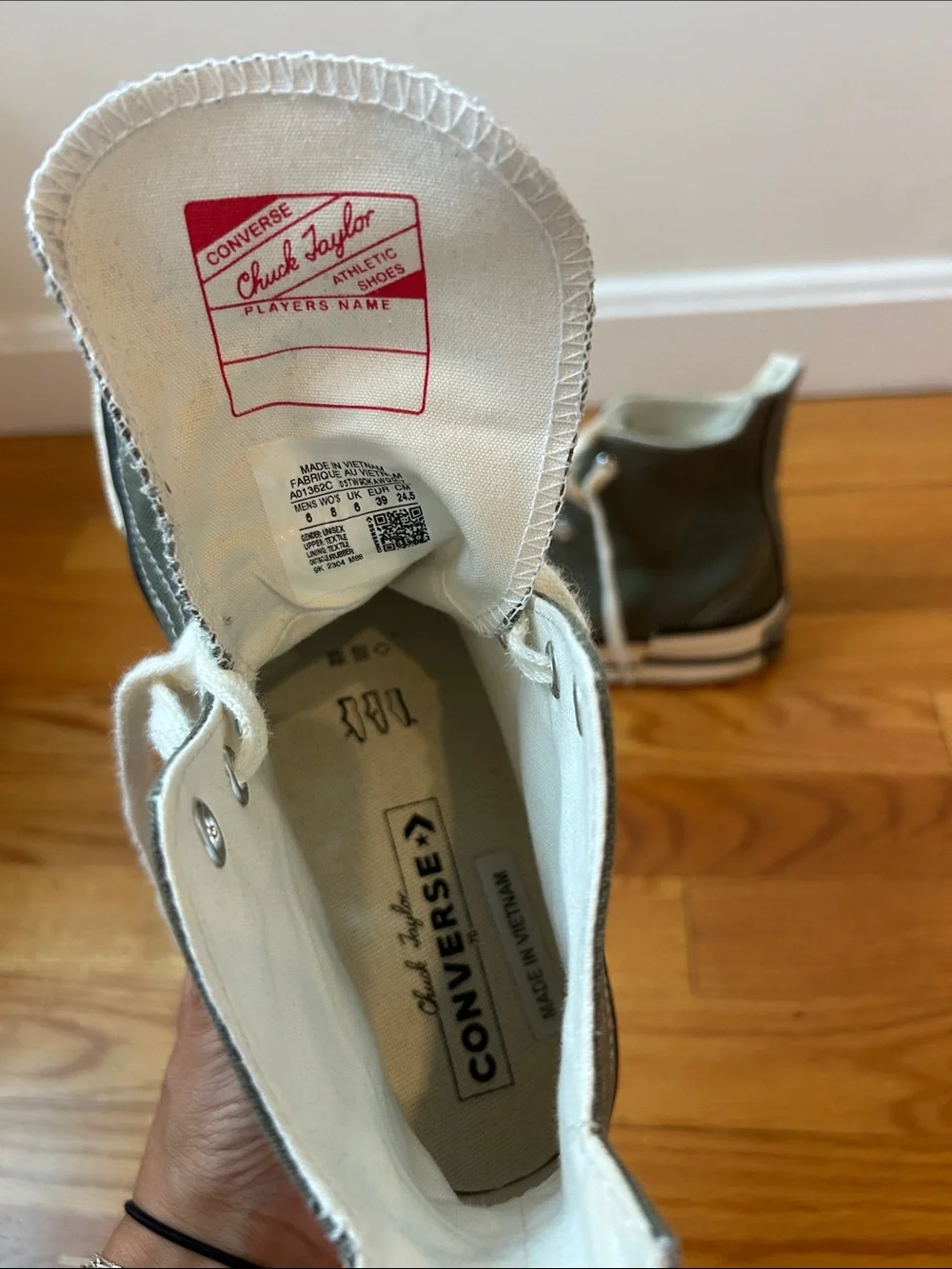 Converse Women’s High-Top Canvas Sneakers in Olive Green with White Accents